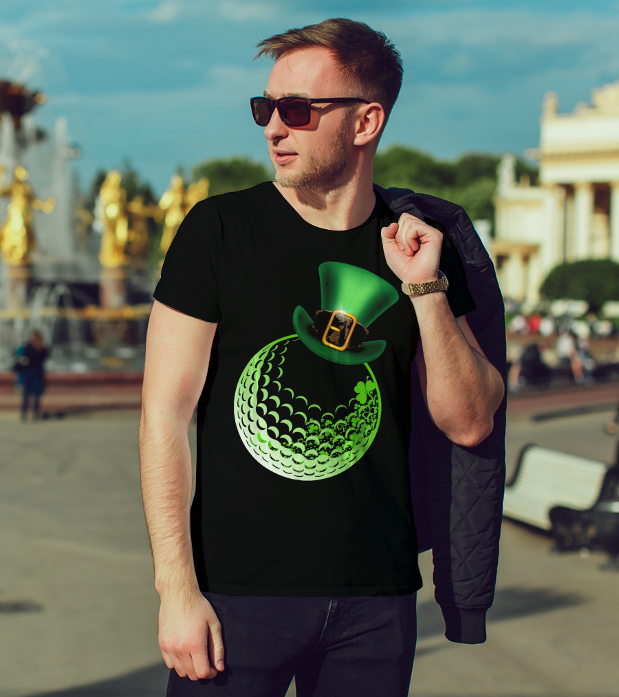 Shamrock Golf Ball With Leprechaun Hat St Patrick's Day Fun T-Shirt