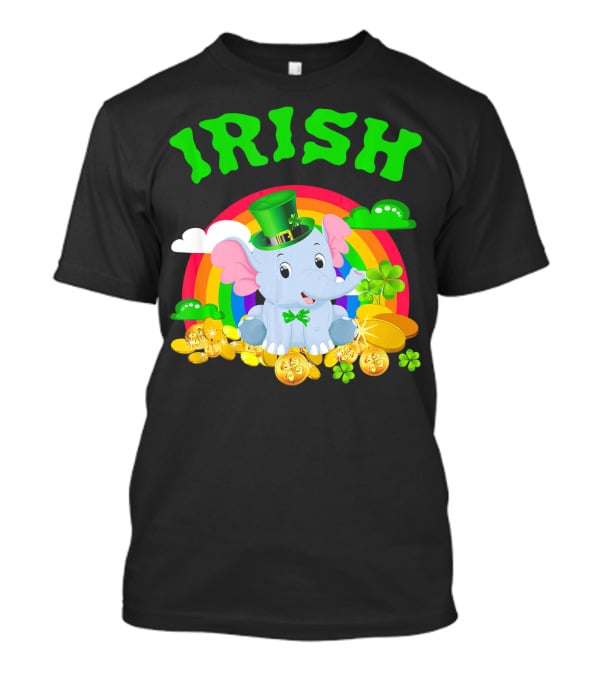 Irish Elephant St Patricks Day Rainbow Coins Clover T-Shirt