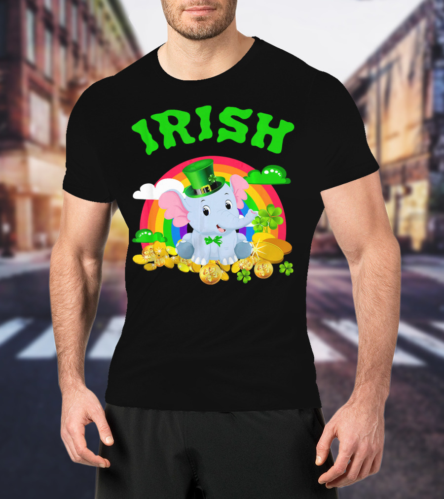 Irish Elephant St Patricks Day Rainbow Coins Clover T-Shirt