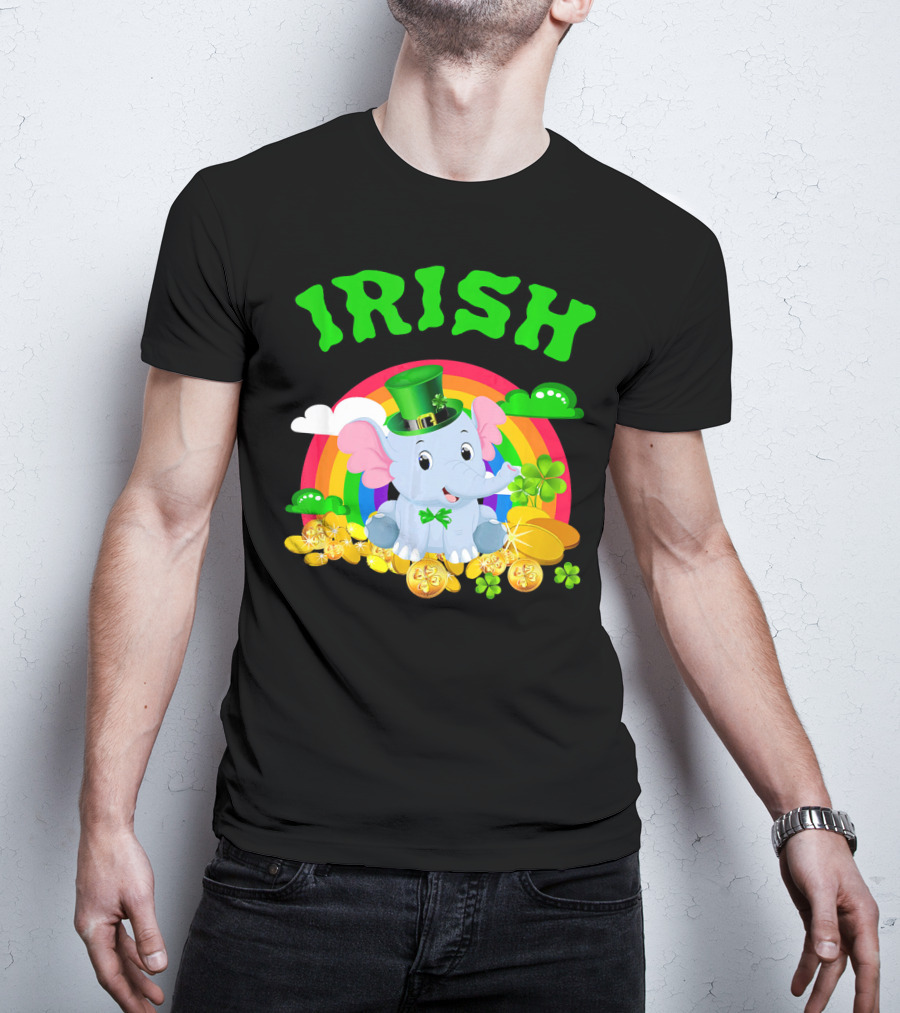 Irish Elephant St Patricks Day Rainbow Coins Clover T-Shirt