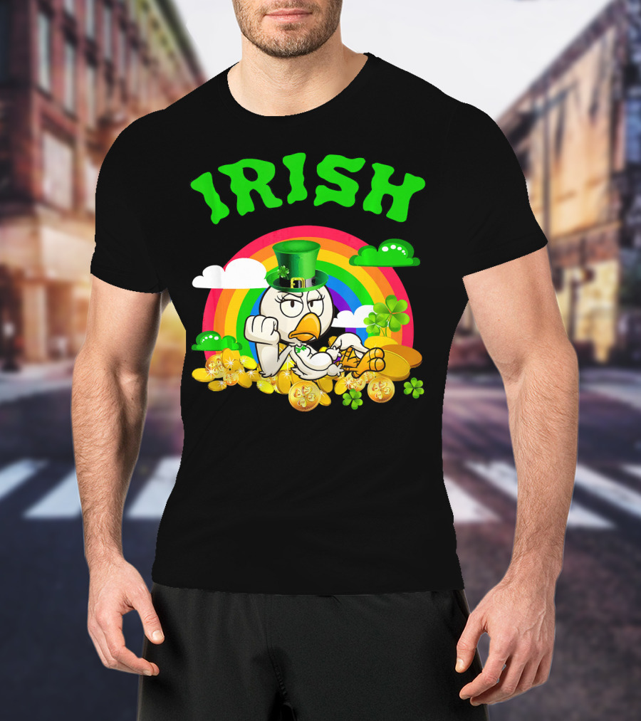 Irish Chicken Funny St Patricks Day Rainbow Gold Coins T-Shirt