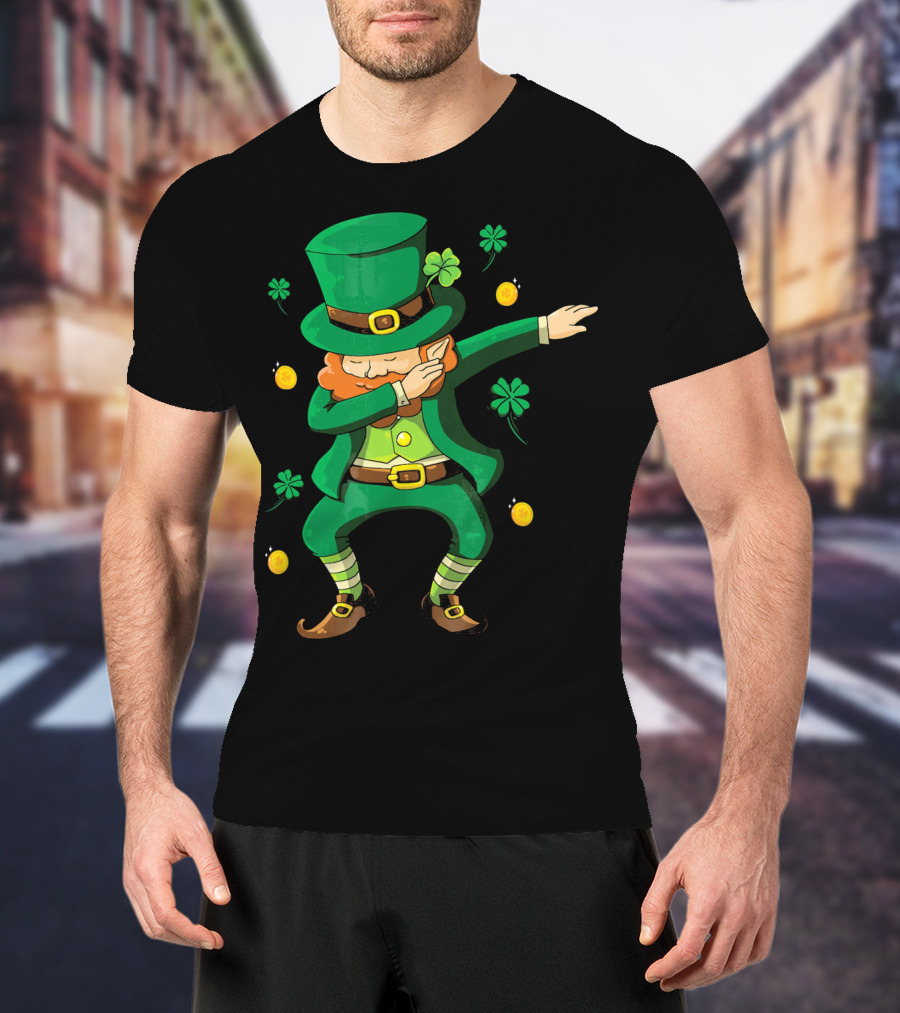 Funny Leprechaun Dabbing With Clover Coins T-Shirt