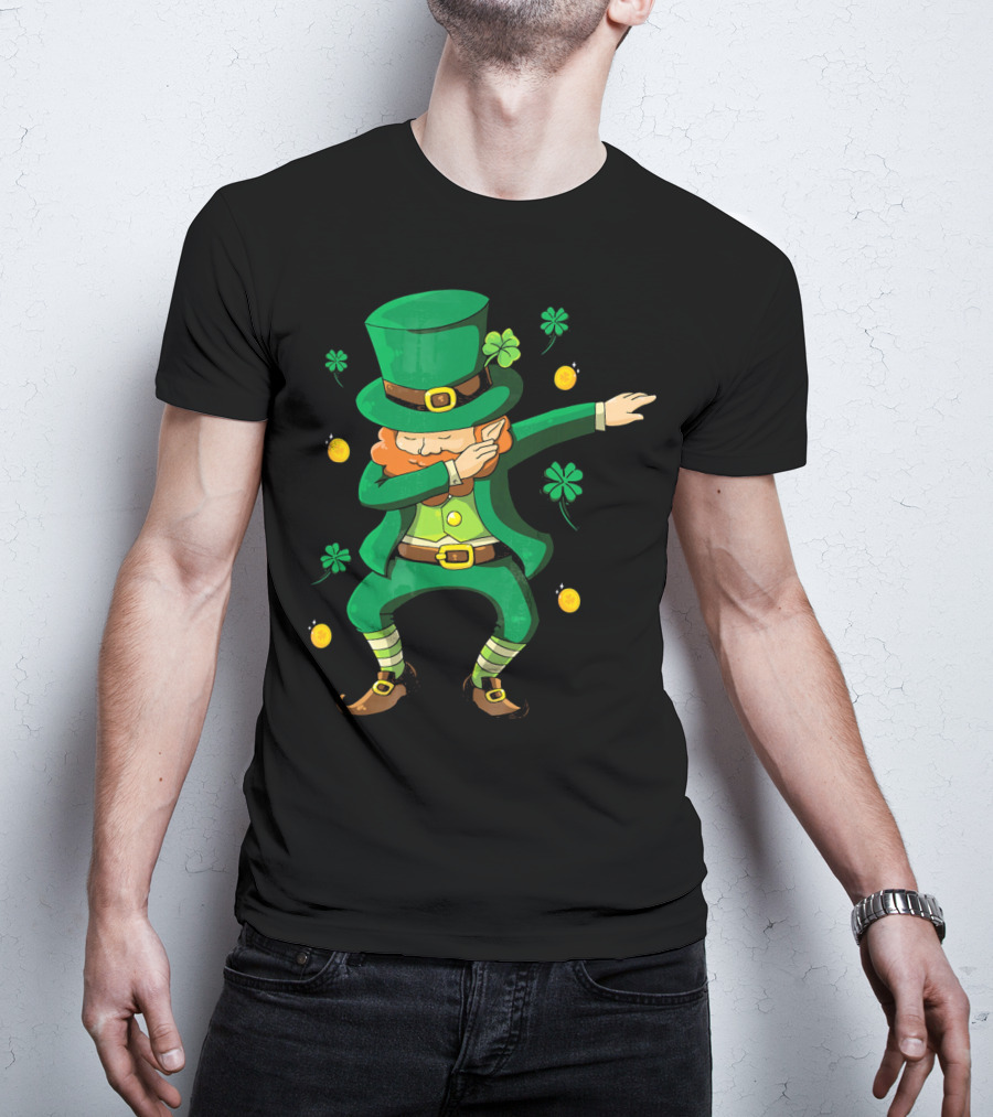 Funny Leprechaun Dabbing With Clover Coins T-Shirt