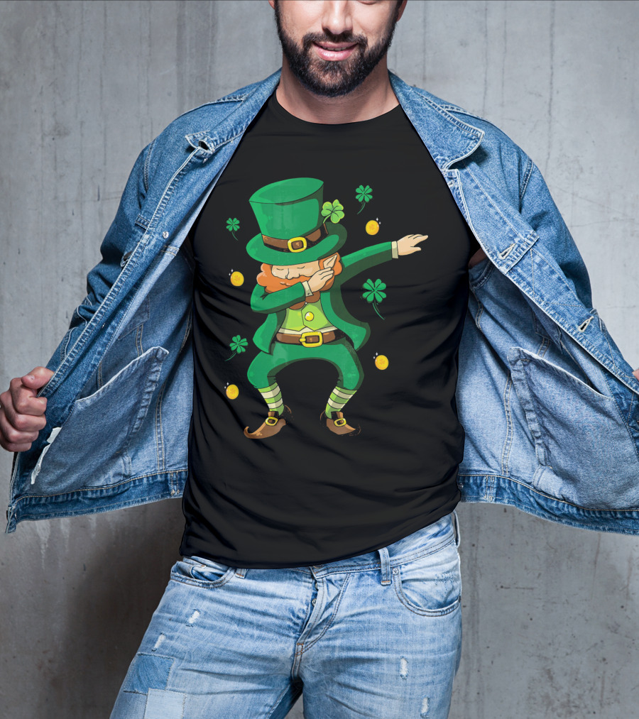 Funny Leprechaun Dabbing With Clover Coins T-Shirt