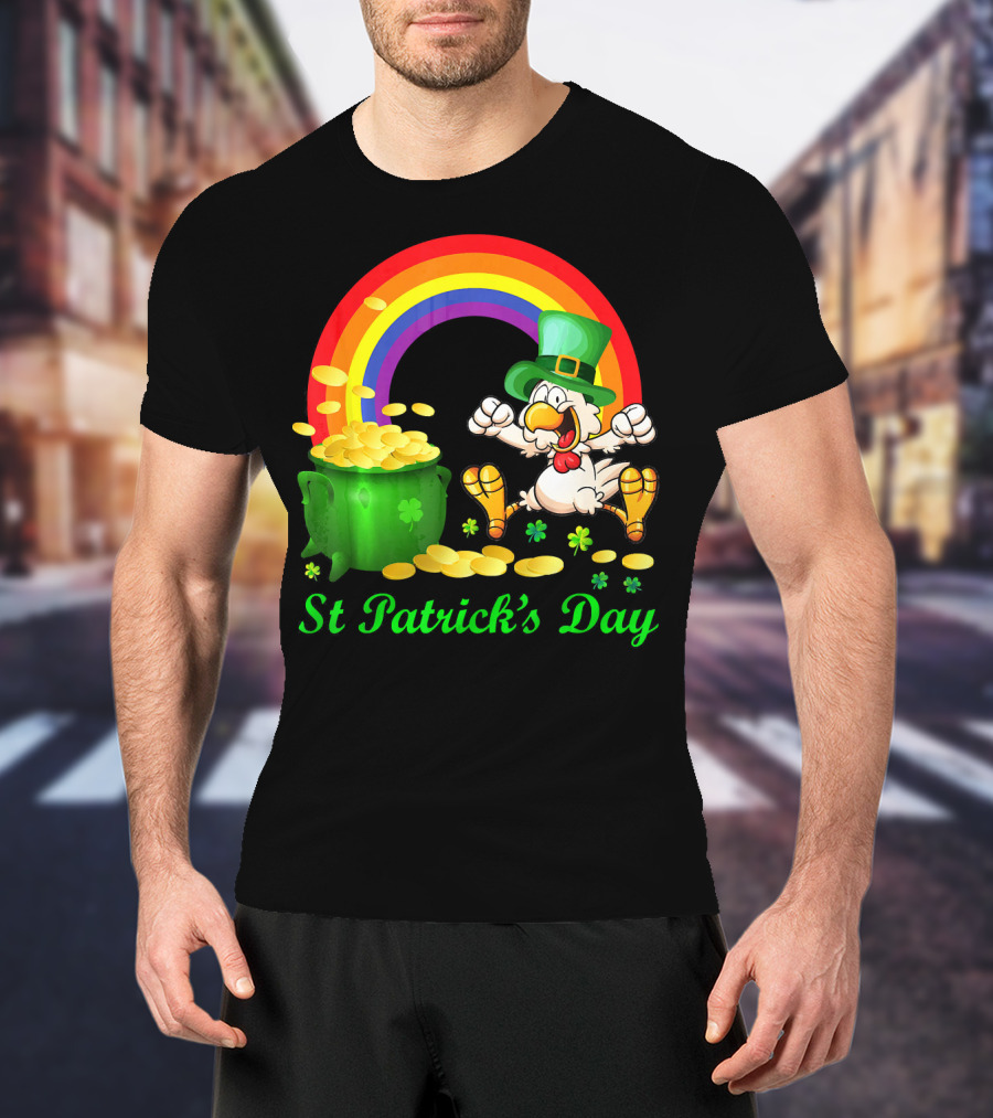 St Patrick's Day Chicken Leprechaun With Pot Of Gold And Rainbow T-Shirt