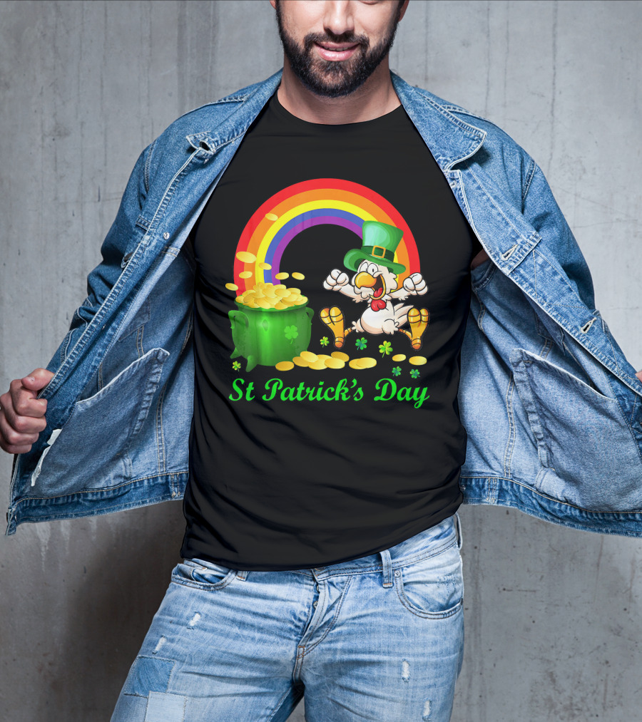 St Patrick's Day Chicken Leprechaun With Pot Of Gold And Rainbow T-Shirt
