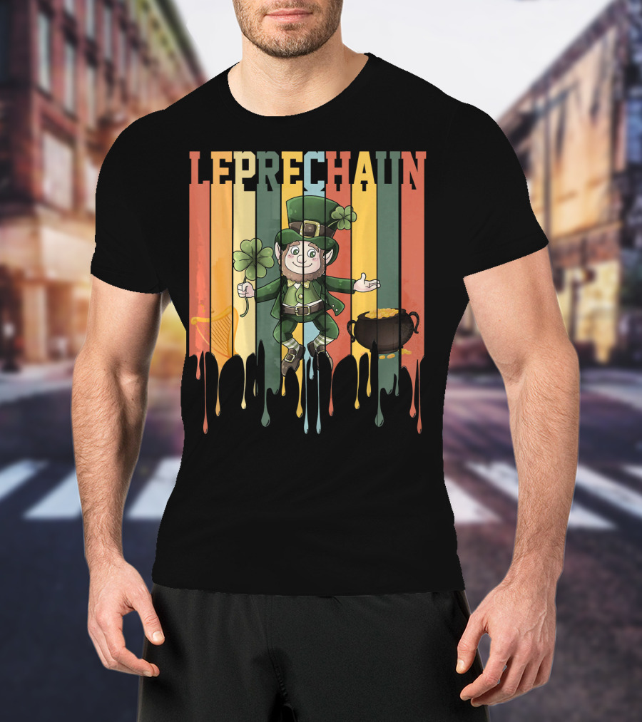 Leprechaun With Shamrock And Pot Of Gold Vintage St. Patrick's Day T-Shirt