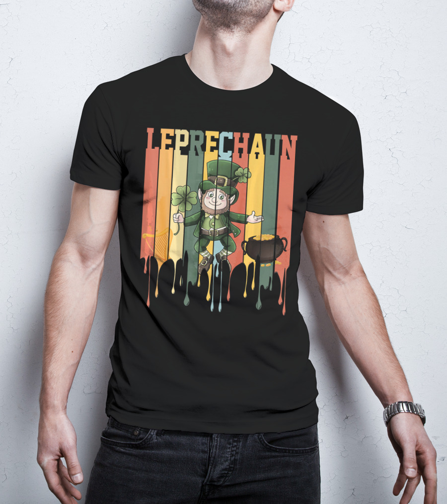 Leprechaun With Shamrock And Pot Of Gold Vintage St. Patrick's Day T-Shirt