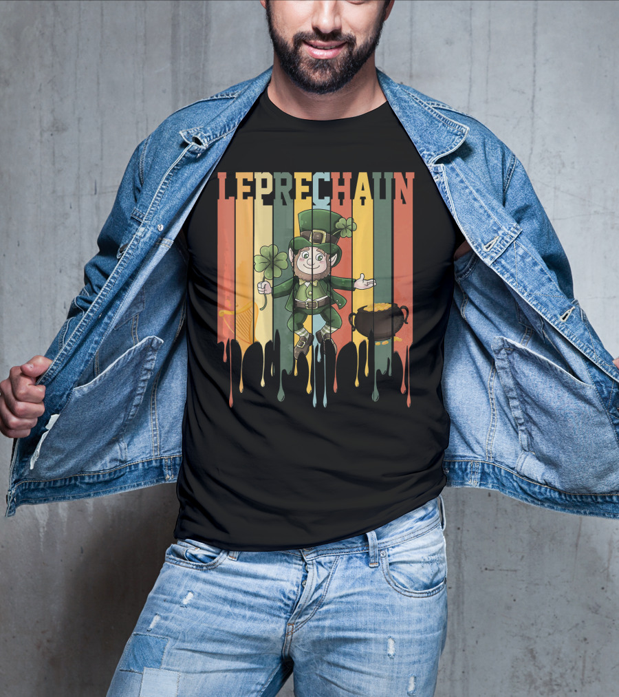 Leprechaun With Shamrock And Pot Of Gold Vintage St. Patrick's Day T-Shirt