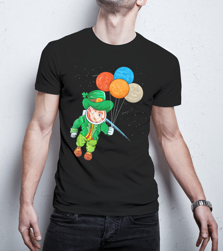 Leprechaun In Space St Patrick's Day Astronaut With Colorful Balloons T-Shirt