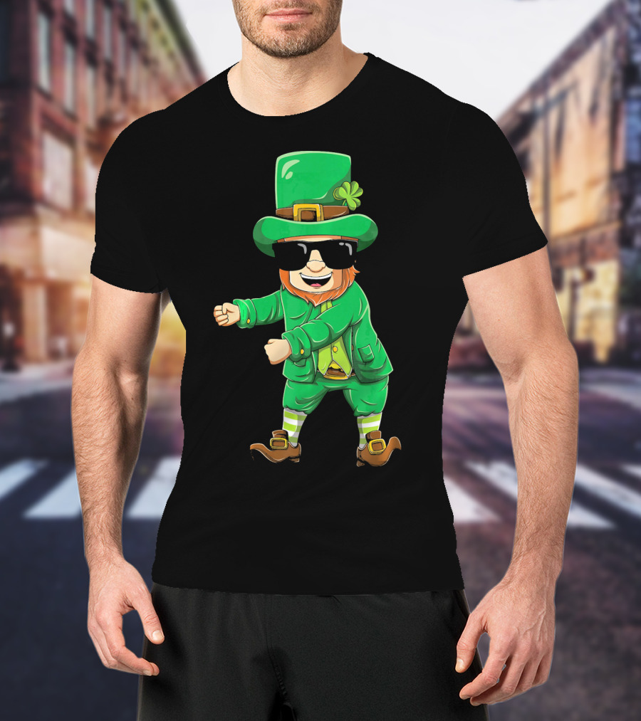 Flossing Leprechaun With Sunglasses Green Outfit And Shamrock Hat T-Shirt