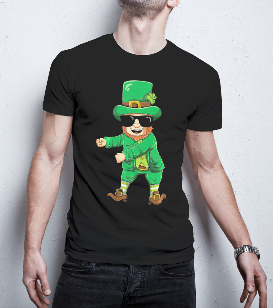 Flossing Leprechaun With Sunglasses Green Outfit And Shamrock Hat T-Shirt