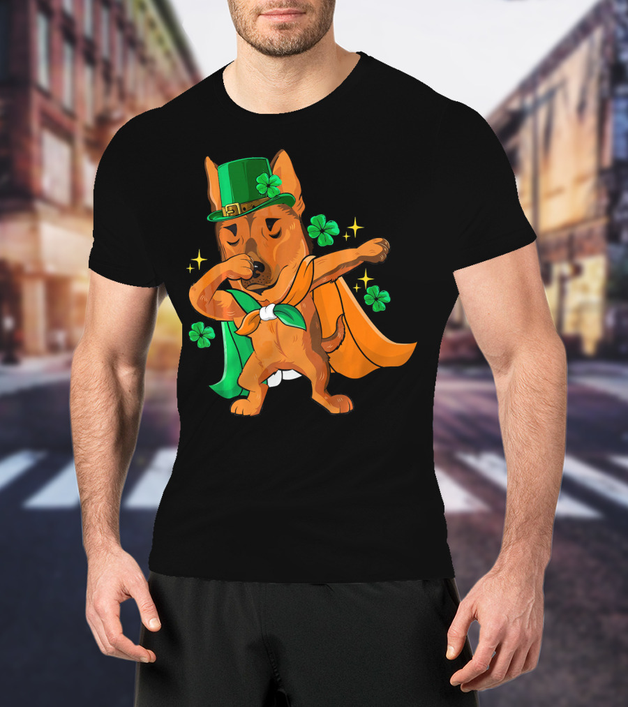 German Shepherd Leprechaun Dabbing With Shamrocks And Green Hat T-Shirt