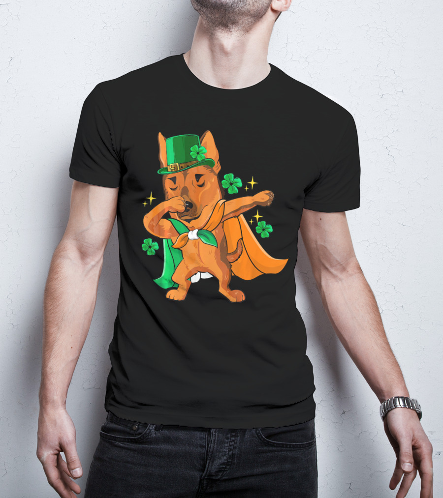 German Shepherd Leprechaun Dabbing With Shamrocks And Green Hat T-Shirt
