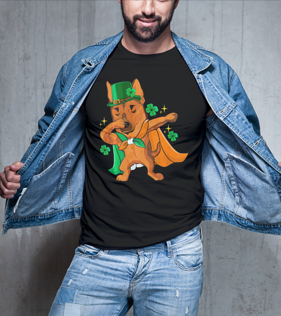 German Shepherd Leprechaun Dabbing With Shamrocks And Green Hat T-Shirt