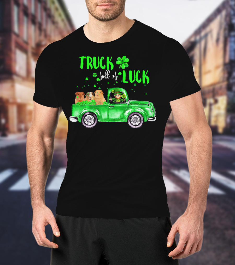 Truck Full Of Luck Green Pick-Up With Guinea Pigs And Leprechaun T-Shirt