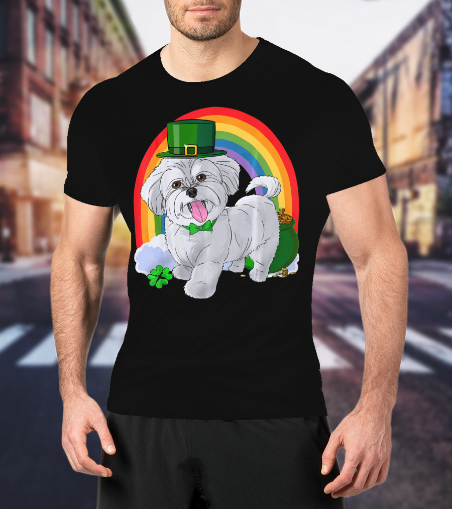 Maltese Leprechaun St Patrick's Day Rainbow Shamrock T-Shirt