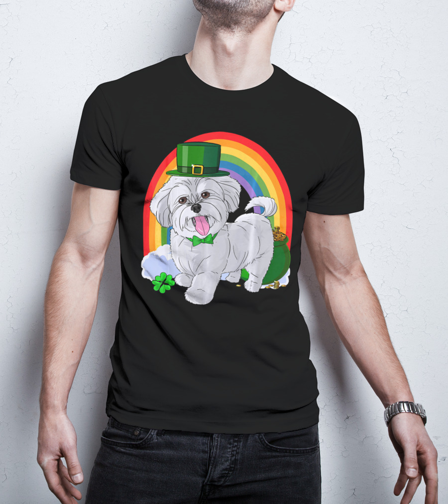 Maltese Leprechaun St Patrick's Day Rainbow Shamrock T-Shirt