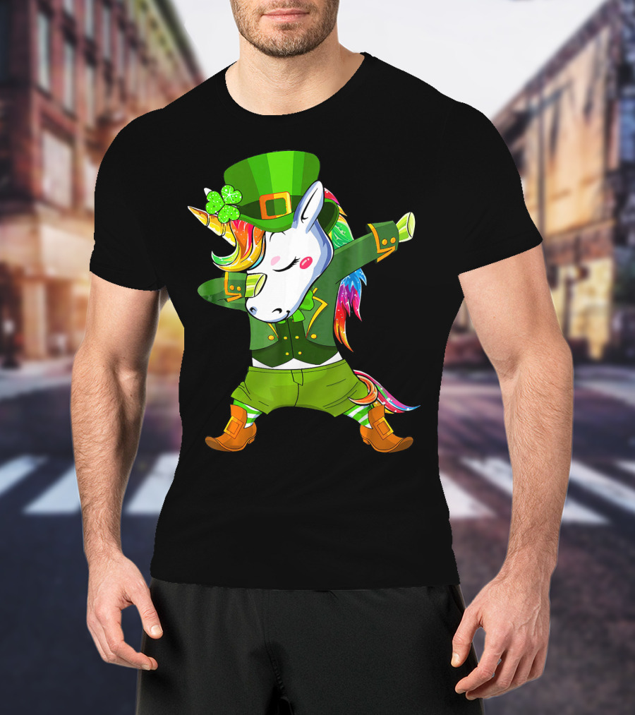 Leprechaun Costume Funny Dabbing Unicorn St. Patrick's Day Rainbow Magic T-Shirt