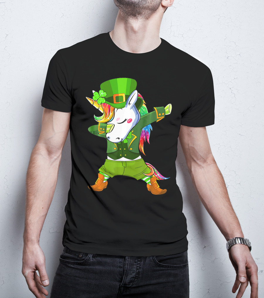 Leprechaun Costume Funny Dabbing Unicorn St. Patrick's Day Rainbow Magic T-Shirt