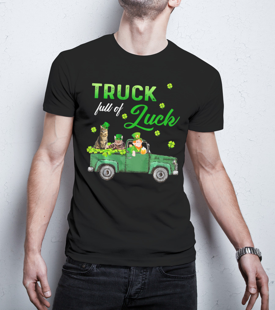 Truck Full Of Luck Cats Leprechaun Shamrocks T-Shirt