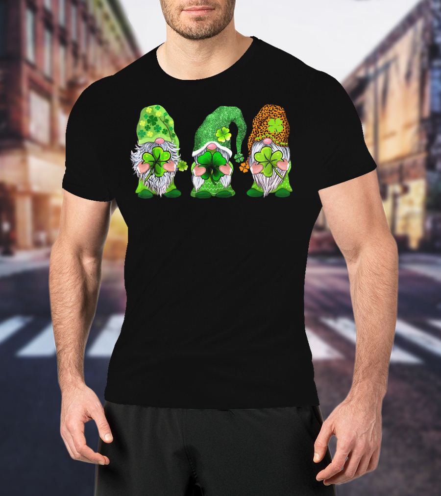 Leprechaun Irish Gnomes With Shamrocks And Clover Hats T-Shirt