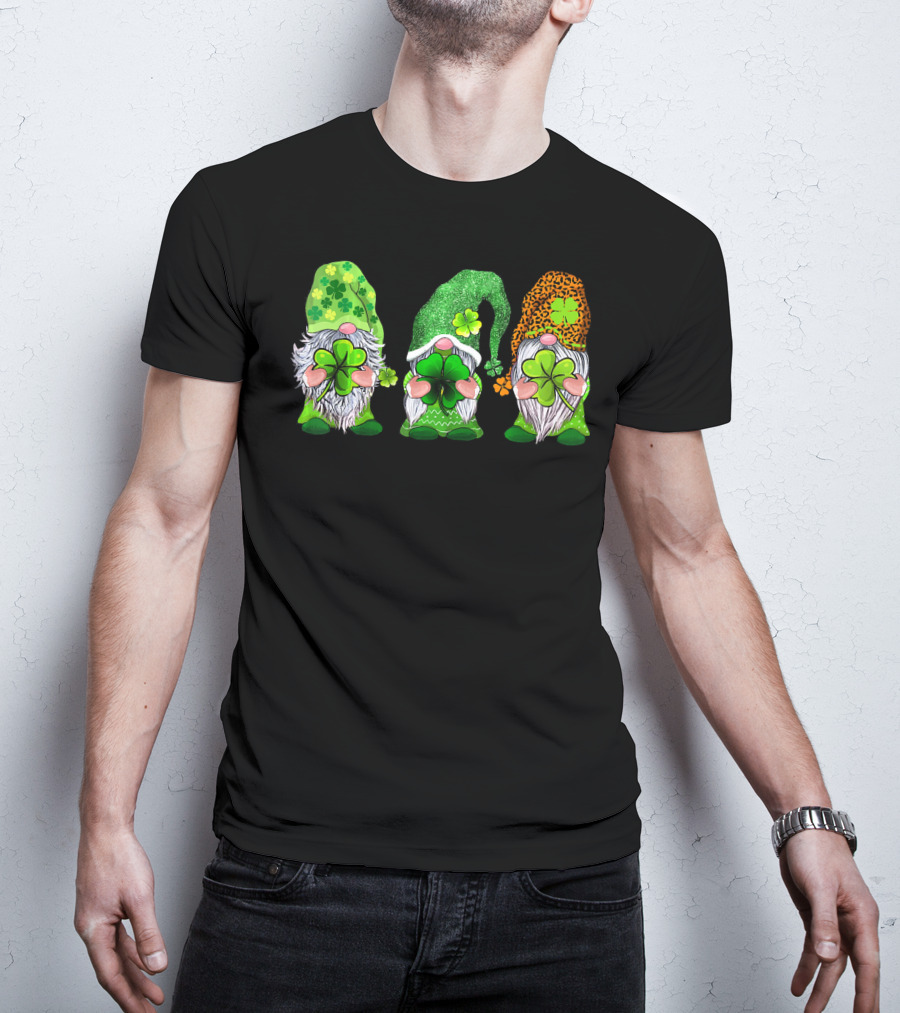 Leprechaun Irish Gnomes With Shamrocks And Clover Hats T-Shirt