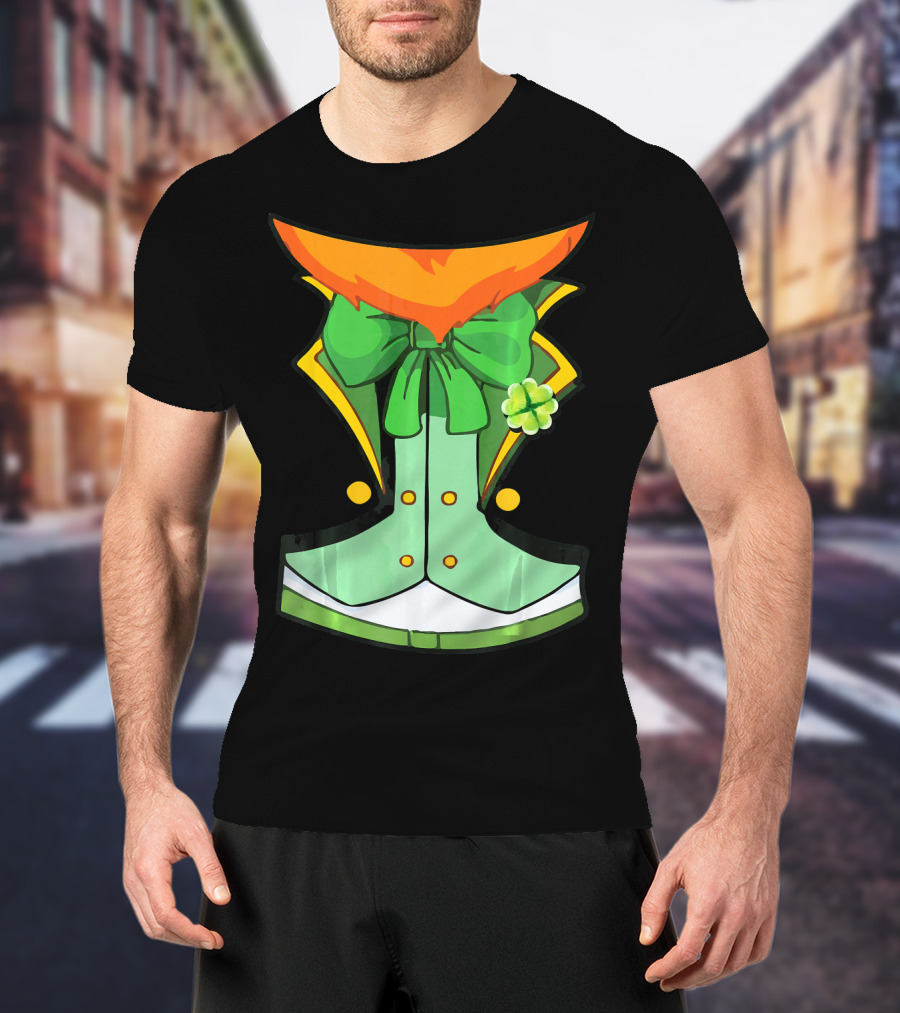 Tuxedo Leprechaun Costume With Green Bowtie And Shamrock T-Shirt