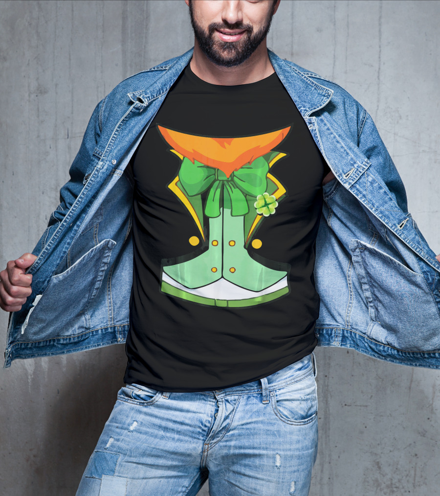 Tuxedo Leprechaun Costume With Green Bowtie And Shamrock T-Shirt