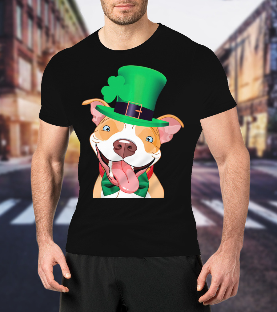 Irish Pitbull St Patricks Day Funny Leprechaun Hat Shamrock T-Shirt