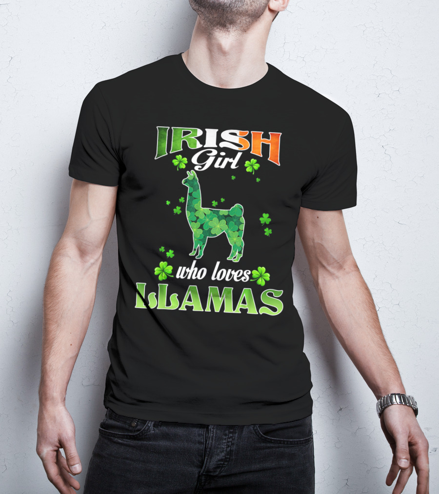Irish Girl Who Loves Llamas With Shamrocks St Patricks Day T-Shirt