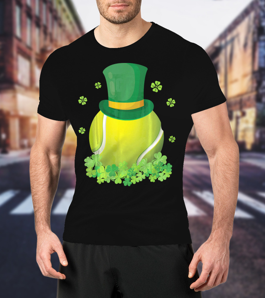 Leprechaun Hat Tennis Ball Surrounded By Shamrocks T-Shirt