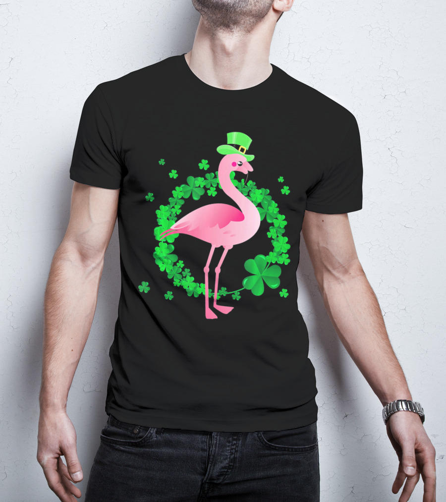 Flamingo Shamrock St. Patrick's Day Green Clover Hat T-Shirt