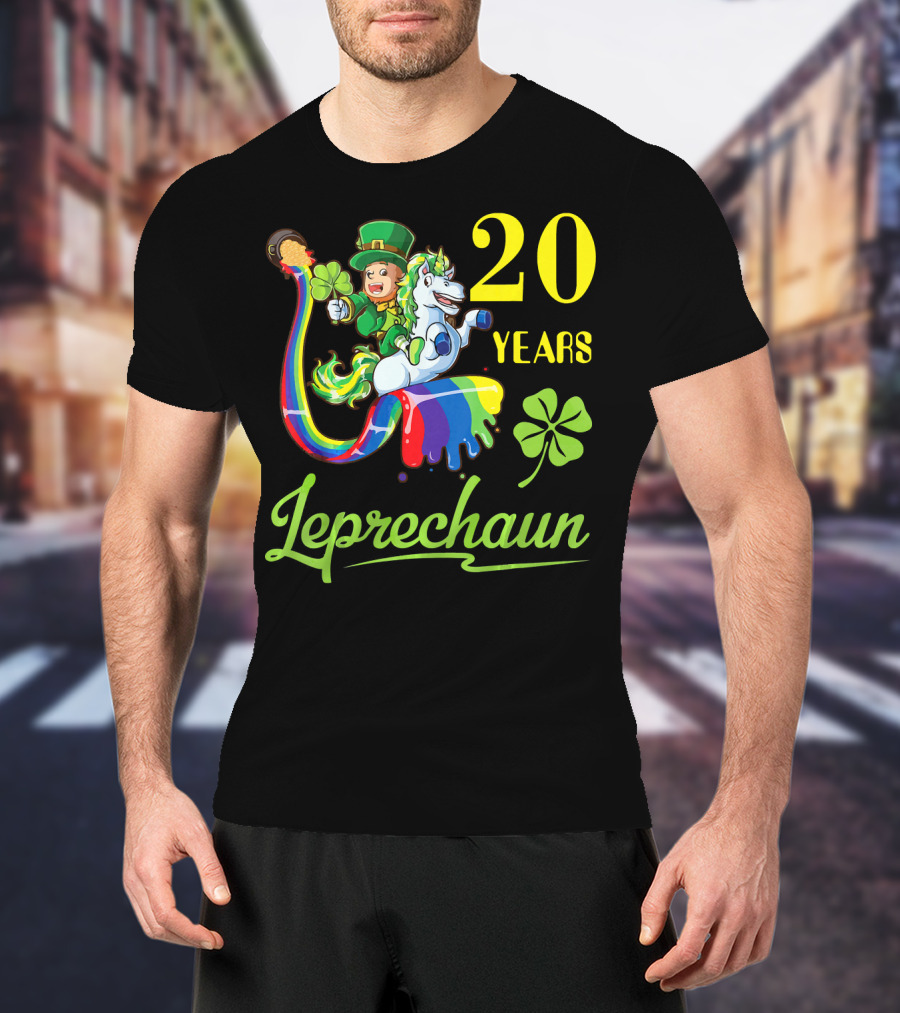 20 Years Leprechaun Riding Unicorn Rainbow Shamrock T-Shirt