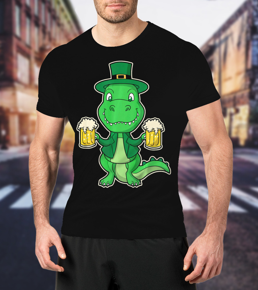 Leprechaun Dinosaur With Beers St. Patrick's Day T-Shirt