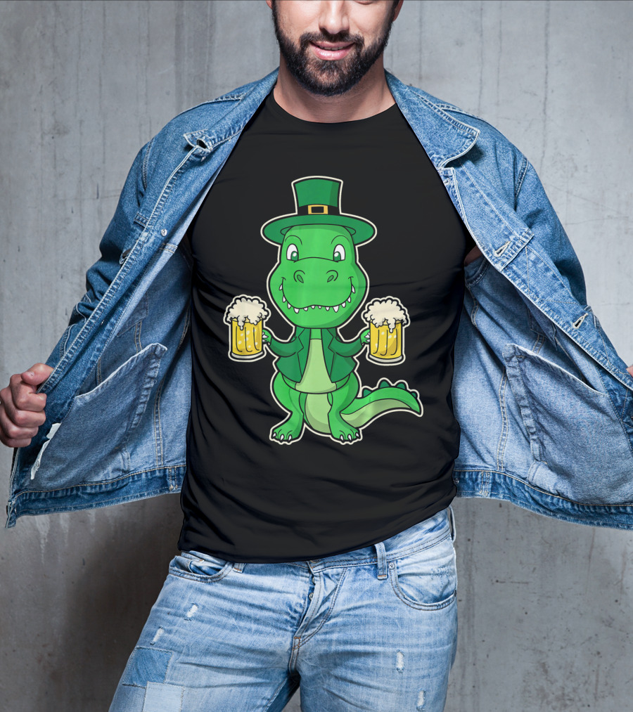Leprechaun Dinosaur With Beers St. Patrick's Day T-Shirt