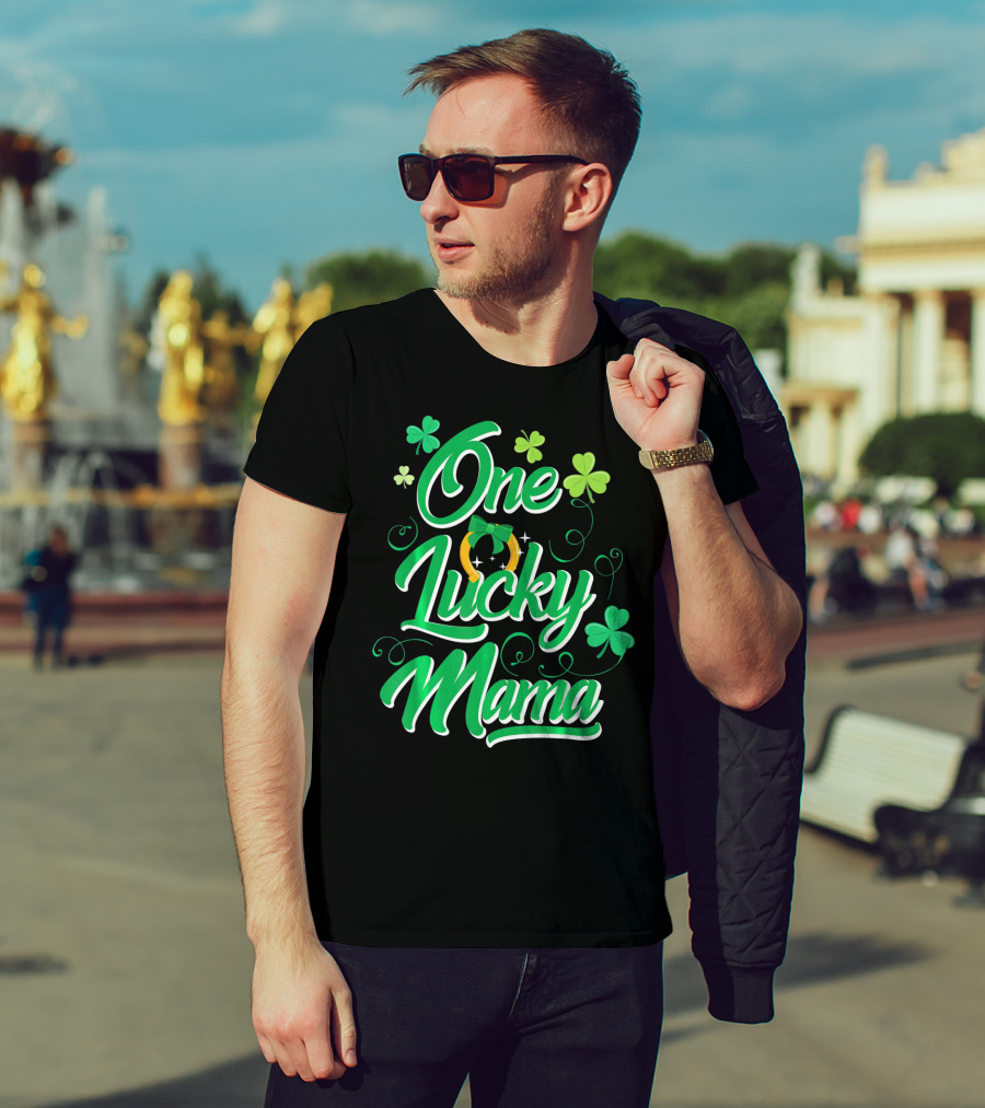 One Lucky Mama Four Leaf Clover Horseshoe T-Shirt