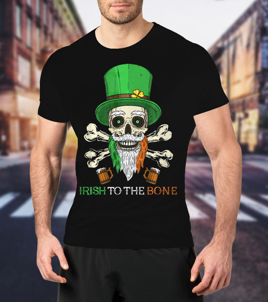 Irish To The Bone Skull With Leprechaun Hat And Bones T-Shirt