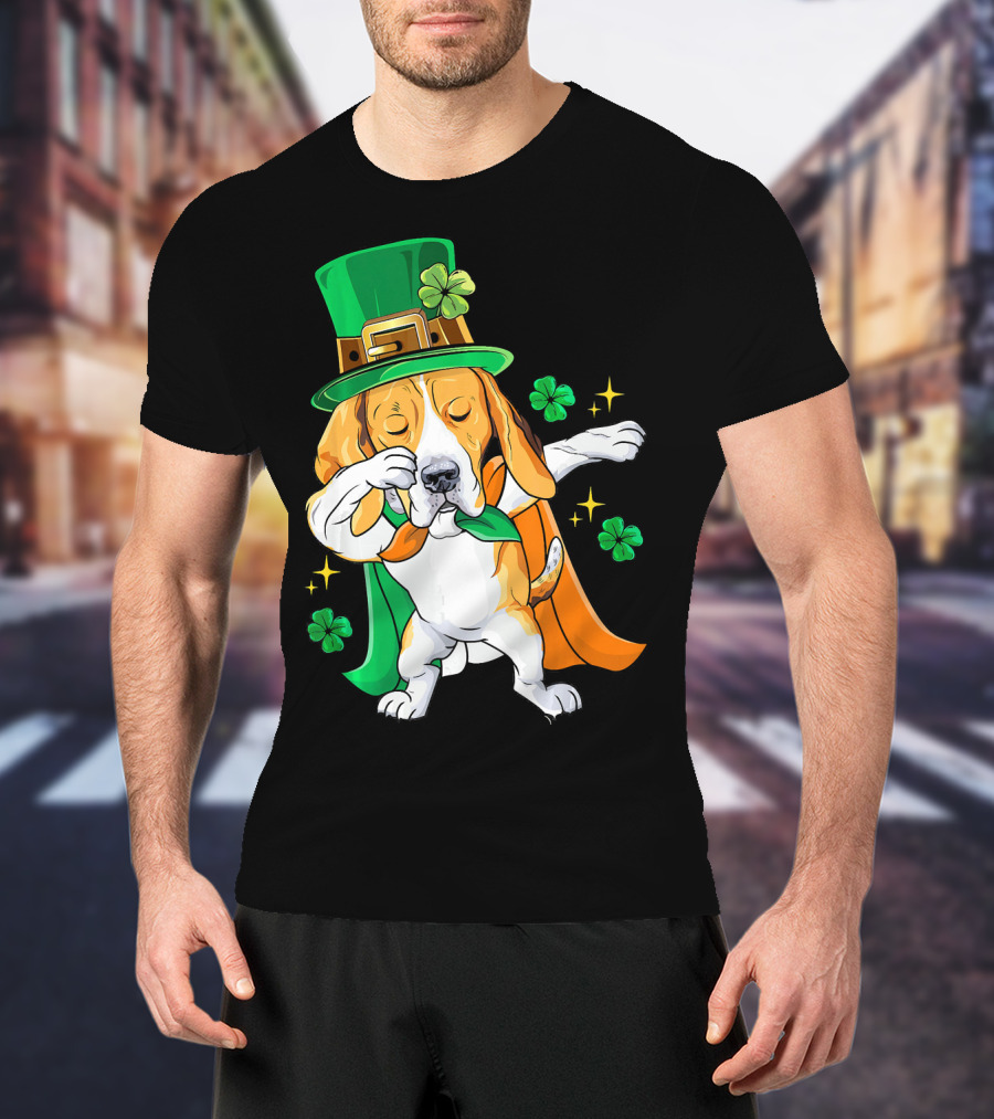 Beagle Dabbing Leprechaun St Patricks Day Shamrocks T-Shirt