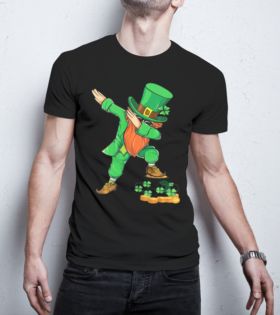 Leprechaun Dabbing With Shamrocks And Gold Coins T-Shirt