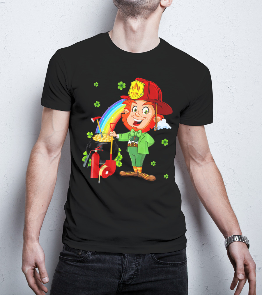 Fire Dept Leprechaun With Pot Of Gold And Rainbow T-Shirt