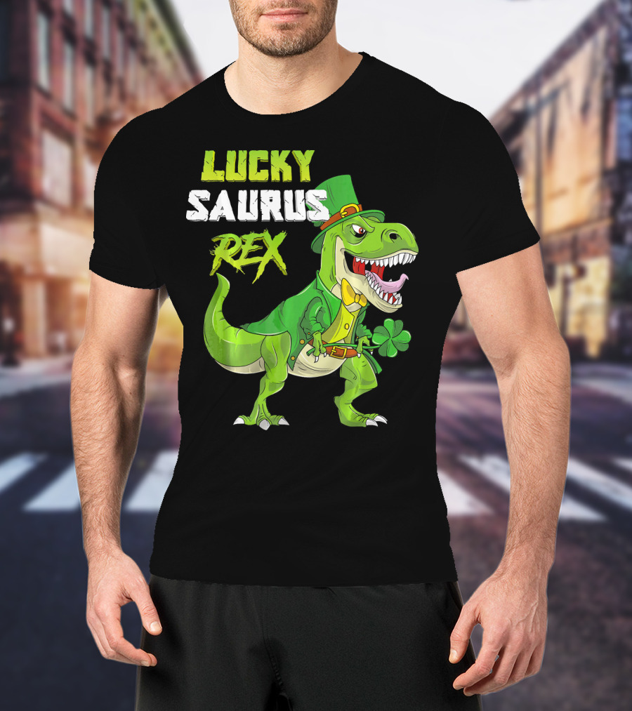 Lucky Saurus Rex St. Patrick's Day Kids T-Rex T-Shirt