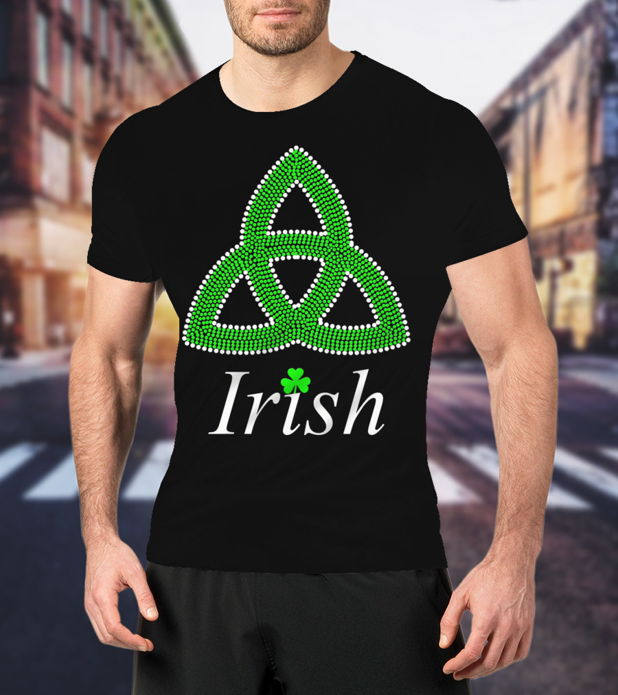 Irish Celtic Knot Trinity Rhinestone Shamrock T-Shirt