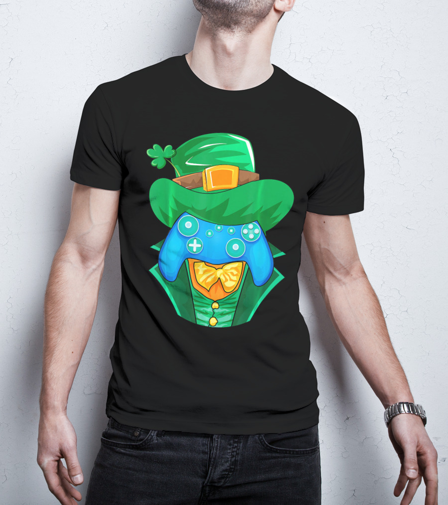 Leprechaun Gamer Controller St Patrick's Day Shamrock Hat Bowtie T-Shirt