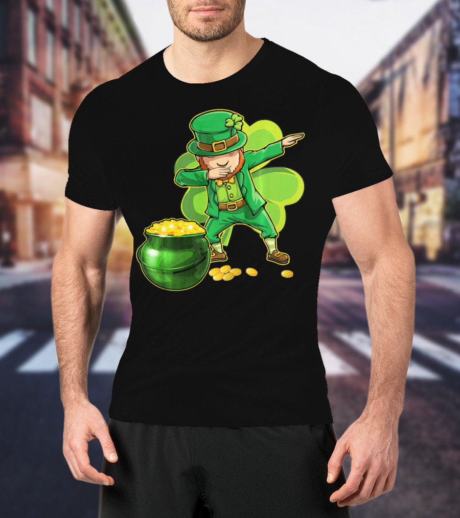 Dabbing Leprechaun Pot Of Gold Shamrock Dance T-Shirt