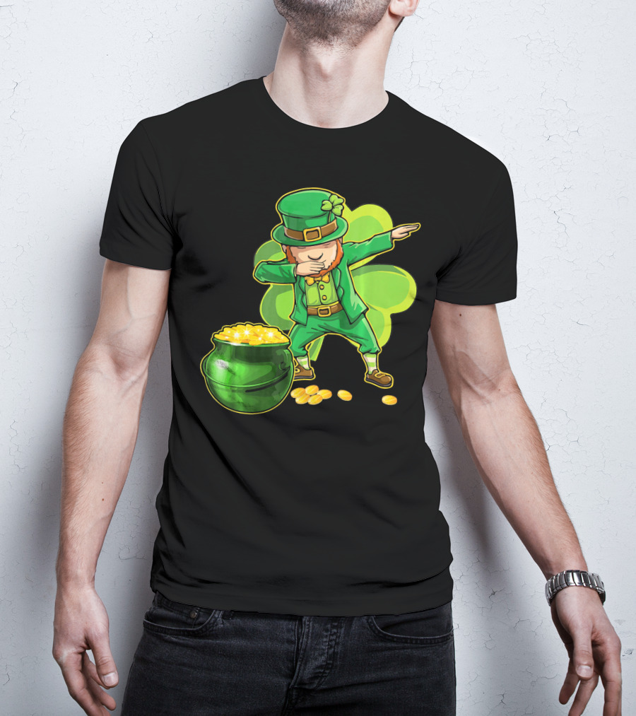 Dabbing Leprechaun Pot Of Gold Shamrock Dance T-Shirt