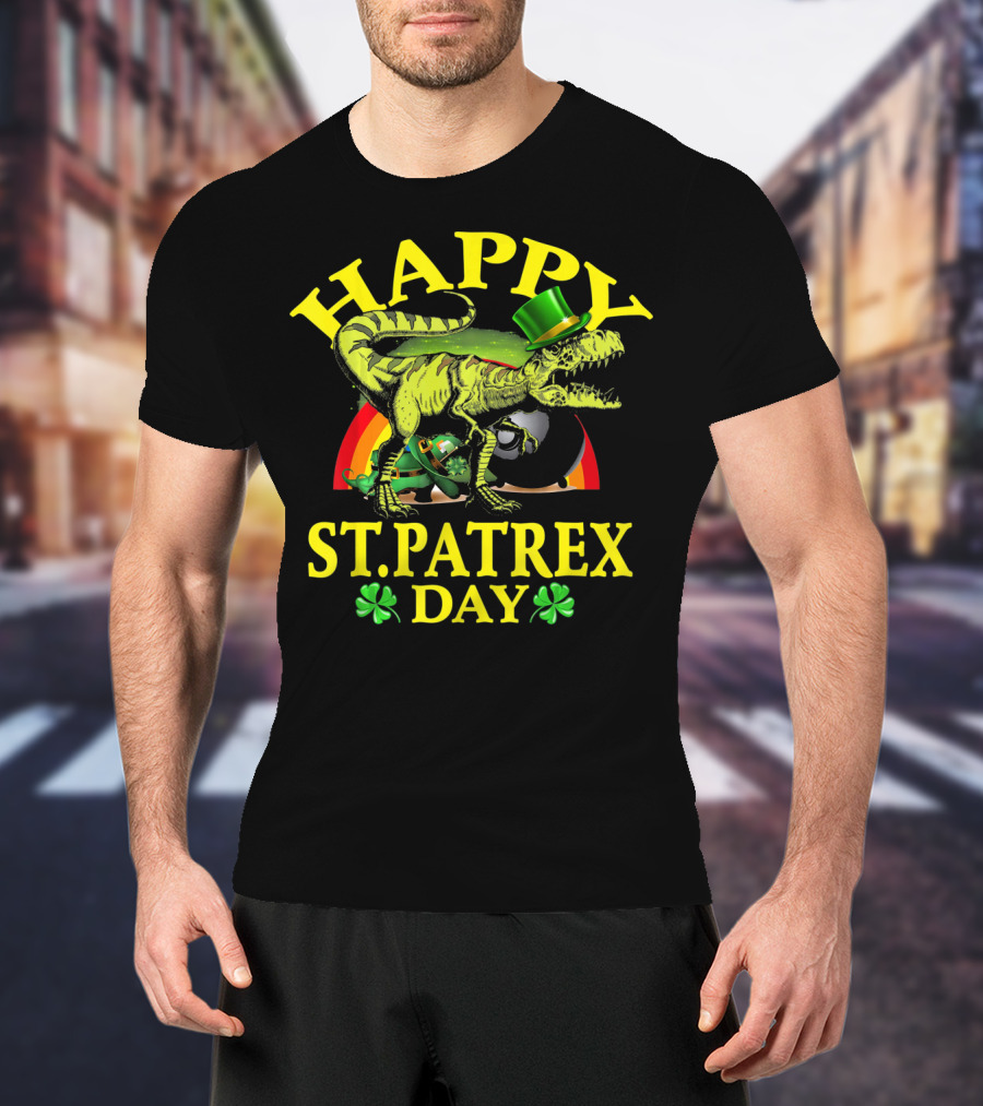 Happy St Patrex Day Dinosaur Shamrock Leprechaun Hat T-Shirt