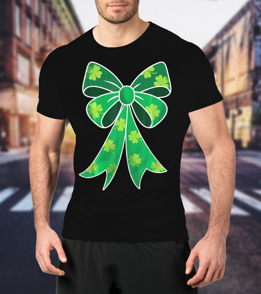 Cute Girls Irish Shamrock Bow T-Shirt