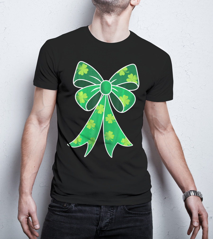 Cute Girls Irish Shamrock Bow T-Shirt