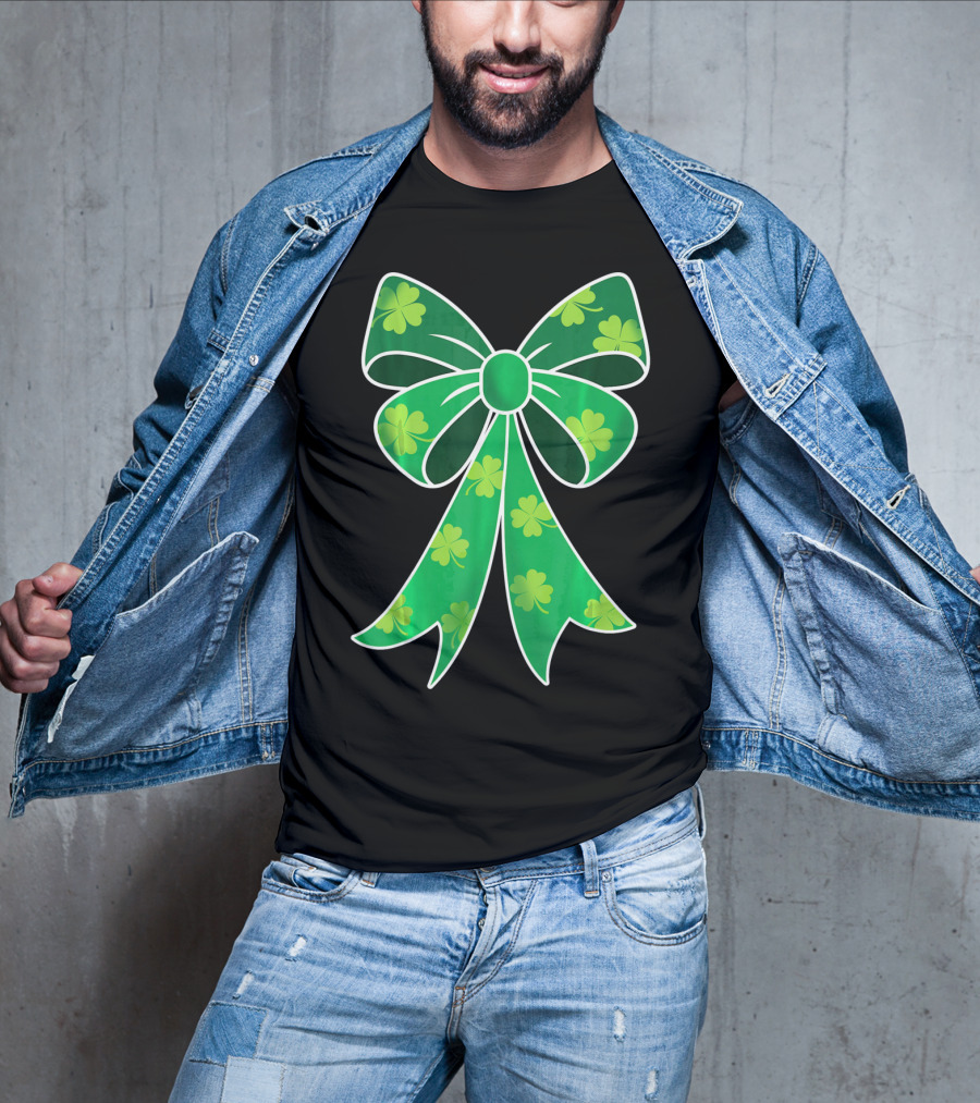 Cute Girls Irish Shamrock Bow T-Shirt